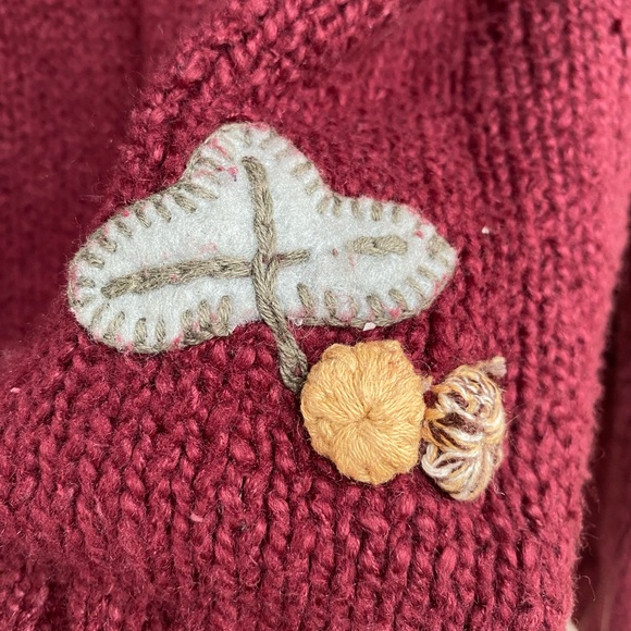 Vtg Cherokee Maroon Floral Detail Grandma Cottagecore Thick Knit Cardigan Sz L - Picture 6 of 10